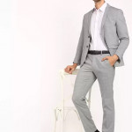 Slim Fit Men Grey Polyester Trousers